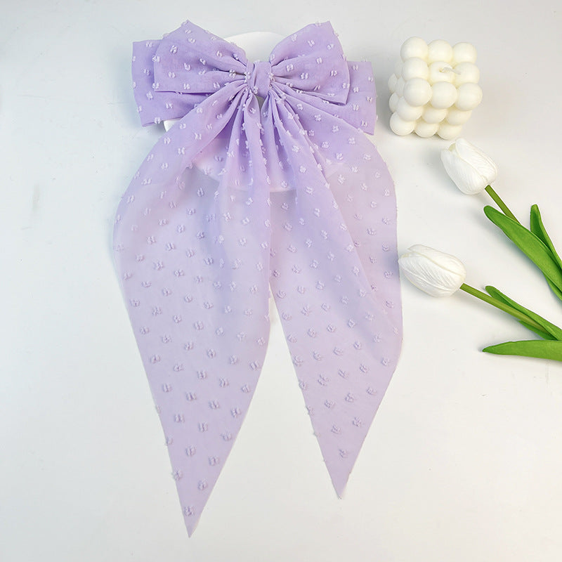Wholesale Chiffon Long Polka Dot Fabric Big Bow Hair Clip